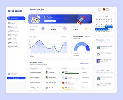 TETRI-LEARN Education Dashboard dashboard ui design dashboarduidesign edu dashboard ui design educationdashboarduidesign learning dashboard ui design
