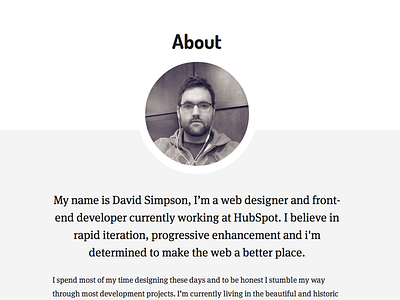 New About Page menu portfolio simpson website