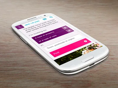 Carehome homepage flat mobile search site