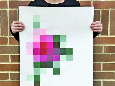 Screenprinted "Digital" Peony color digital low res pixel poster print screen print screenprint seriograph