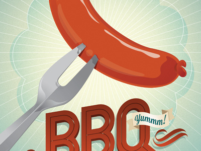 BBQ yummy bbq food invite party retro summer sunday vector vintage