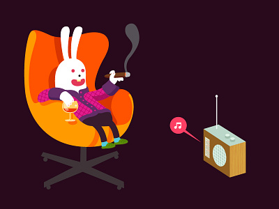 Rabbitfm animal cartoon chair character cigar cognac fantasy idokungfoo modern music oxley rabbit radio simon oxley simonox smoking