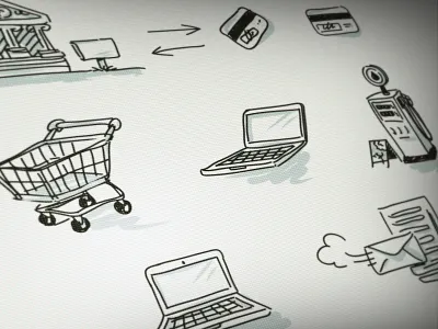 Doodle Icons bank card cart computer credit card doodle gas gas station icon laptop mail server shopping vector