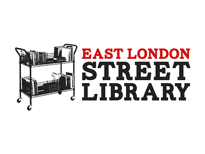 East London Street Library carton charity high contrast library slab serif trolley