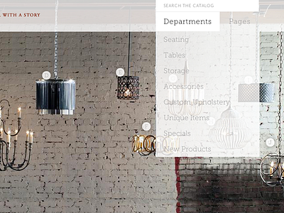 Gabby antiques chandeliers classics style decor dropdown ecommerce furniture hot spots hover lighting menu minimal nav navigation opacity product shots search bar simple slider white