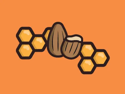 Almond + Honey almond bar bee being fruit health honey illustrator natural nuts orange tree vector well yellow