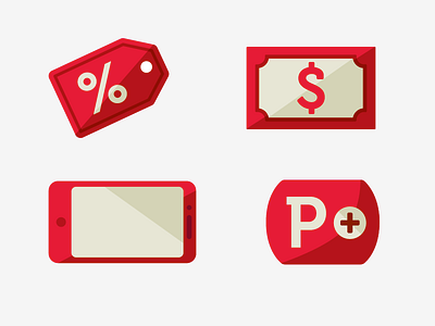 Rewards Icons cream finances hardware icons illustration mobile money percent phone points red rewards vector web