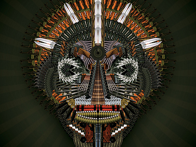 Weapons of self destruction bullets collage face guns knives mask weapons