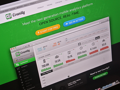 Countly Mobile Analytics Landing Page analytics app count countly curves dashboard data design graph green landing line mobile open page product signup source stat statistics ui ux web