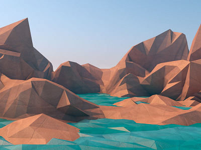 Low Poly Mountains 3d c4d cinema 4d landscape low poly mountain mountains river water