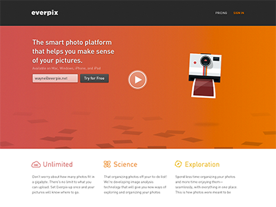 Landing Page + Video everpix landing marketing video website