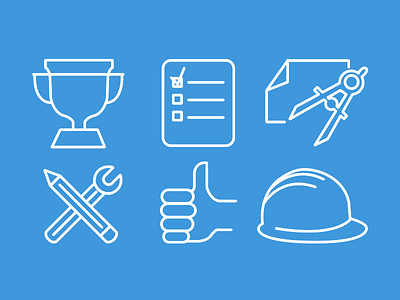 Custom Construction Icons checklist compass hard hat icons pencil thumbs up trophy web design wrench