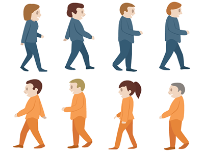 Little walkers blue characters illustration men orange walking woman