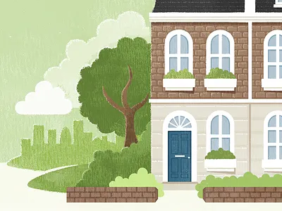 Houses illustration painted textured watercolour