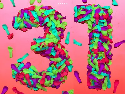 Project #50 art direction balloon balloons birthday custom type gradient neon colors typography years