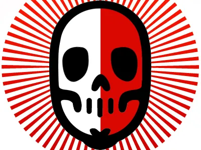 Braincase brain color head line logo new print red skull smyle vector