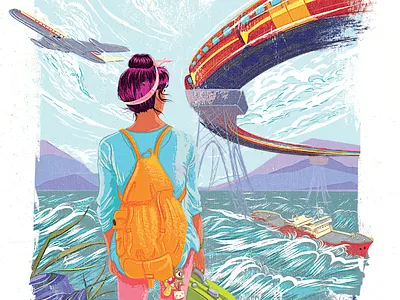 UN Rights of the Child poster 11 backpack boat first nations girl grunge illustration illustrator kidnapping photoshop plane poster retro vector rights of the child sea suitcase train transport transportation travel un vintage