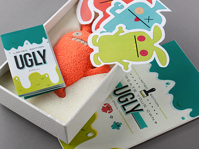 Package Design Ugly Dolls banner blue book booklet box drip green icon kids orange package package design paint ribbon sticker