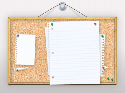 Hanging Corkboard Sign corkboard graphic art hanging looseleaf paper pattern photoshop scan sheets of paper sign texture thumbtacks wood