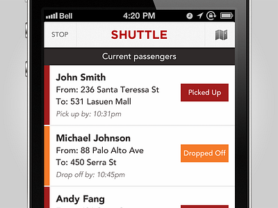 Shuttle - Ride Sharing App app design flat flat design interface ios iphone mobile ride sharing ui