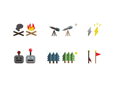 Flat Alerts / Notifications activity alert alerts bolt campfire flag flat forest icon icons john h ratajczak lightning nature notifications robot science telescope ui ux