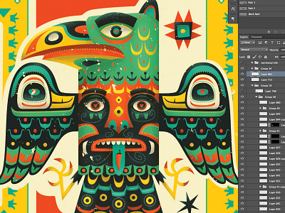 Dribbble3 american bird chicken chilli folkart fun hotsauce indians label native packaging totem wings