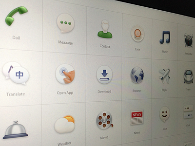 Some Icons chat click clock coffee contact dail download flight hotel icons message movie music news smile train translate weather