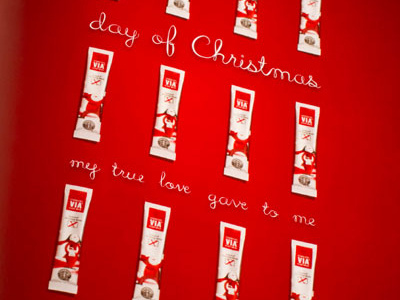 Starbucks Via Ad ad christmas hand drawn magazine red starbucks typography via