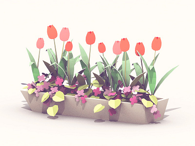 Flowers 2d 3d ao bed c4d cinema 4d flat flower flower bed flowers leaf leaves model nature paper plant plant bed render roses soil stems