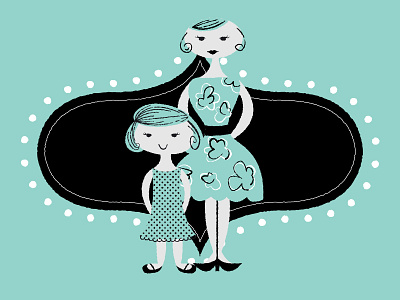 Pretty Ladies aqua black daughter family illustration mom retro texture vintage woman