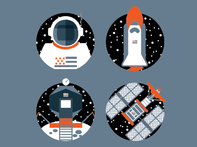 Space life astronaut flat illustration lunar lander moon rocket satellite space spaceship vector