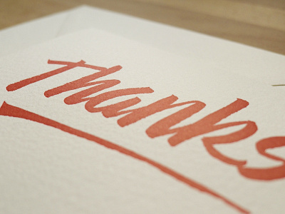 Coxcomb Press Thanks card brush pen hand lettering letterpress