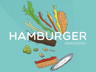 Hamburger bread bun burger cheese clumsy hamburger illustration ketchup lettuce mushrooms mustard pickles whoops