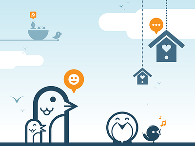 social media birds blue concept design iconic illustration media modern rss social social media twitter vector