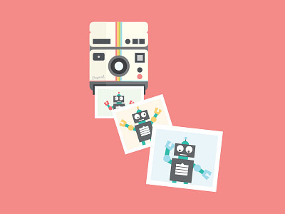 Polaroid robot dance concept illustration light pastel polaroid robot shadow style vector website