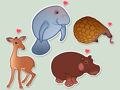 Cuteness animal antelope cute endangered hippo illustration manattee pangolin