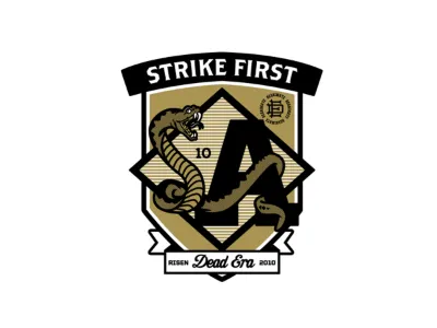 Strike First badge banner black gold la patch serpent snake street wear strike white