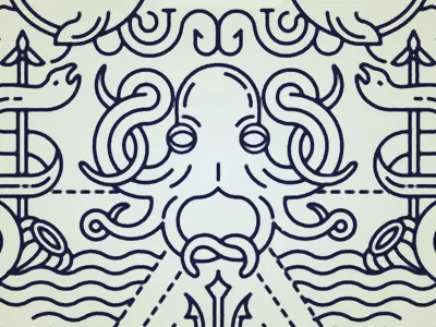 From the deep linework nautical ocean octopus vector