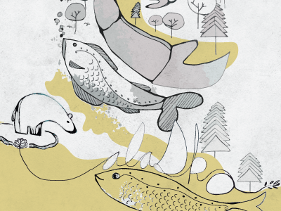 Alaska alaska bear fish illustration texture yellow