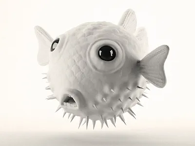Blowfish WIP c4d clay cute fins fish geometric scales sculpting sphere spine teeth