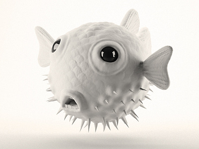 Blowfish WIP c4d clay cute fins fish geometric scales sculpting sphere spine teeth