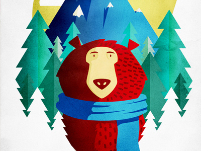 Bear & scarf bear blue color daniele daniele simonelli dsgn green illustration mountain red scarf simonelli texture three tree trees vector yellow