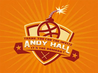 Thank You Andy Hall ! andy hall bomb debut dribbble fire flame invite light matches ribbon shield thank you