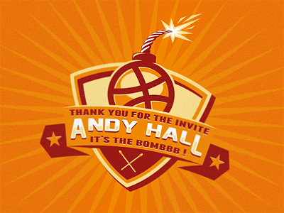 Thank You Andy Hall ! andy hall bomb debut dribbble fire flame invite light matches ribbon shield thank you