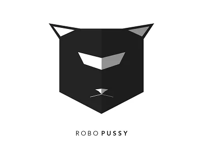 Robo Pussy black and white branding cat flat identity logo modern wip