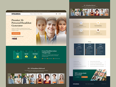 AI Headshot Creator Landing Page ai generator ai headshot website ai landing page ai website app uiux application design clean ai design colorful design headshot generetor landing page ai photo enhancement photo enhancer website design popular 2025 uiroll uiux web apps design web design website design website uiux