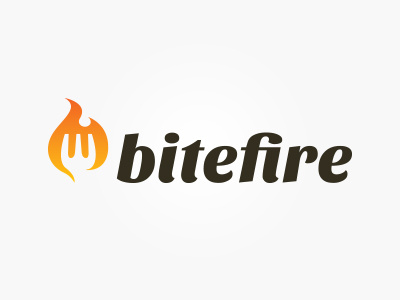 Bitefire Logo bitefire black fire flame food fork gradient identity logo mark orange restaurant utensil yellow