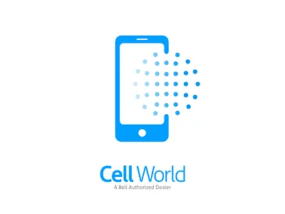 Cell World blue cell cellphone dealer logo mobile phone world