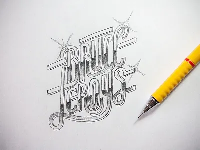Bruce Leroys logo 80s chrome lettering logo design typography
