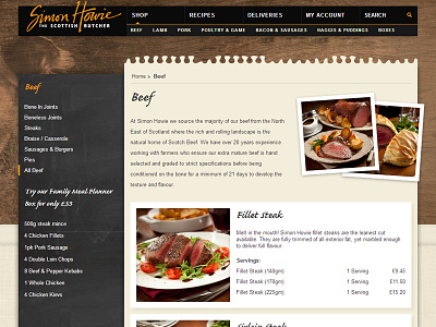 Simon Howie - Category page category page ecommerce butcher meat simon howie texture web design web ui